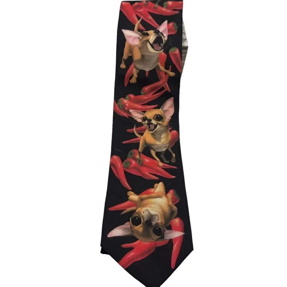 Vintage Ralph Marlin Mens Aye Chihuahua Pepper Daron Fayas Signed Necktie